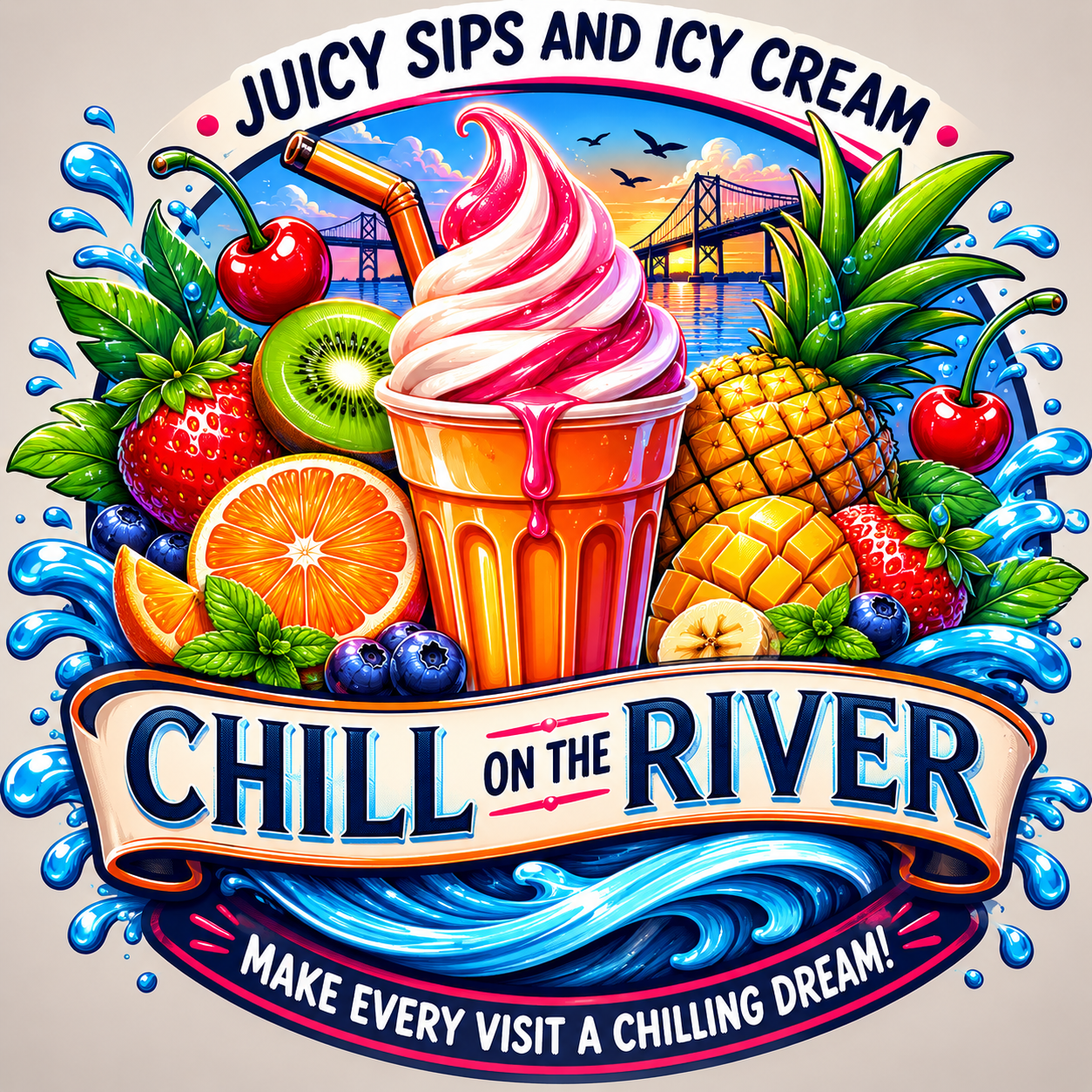 Chill on the River — Juicy Sips and Icy Cream, make every visit a chilling dream